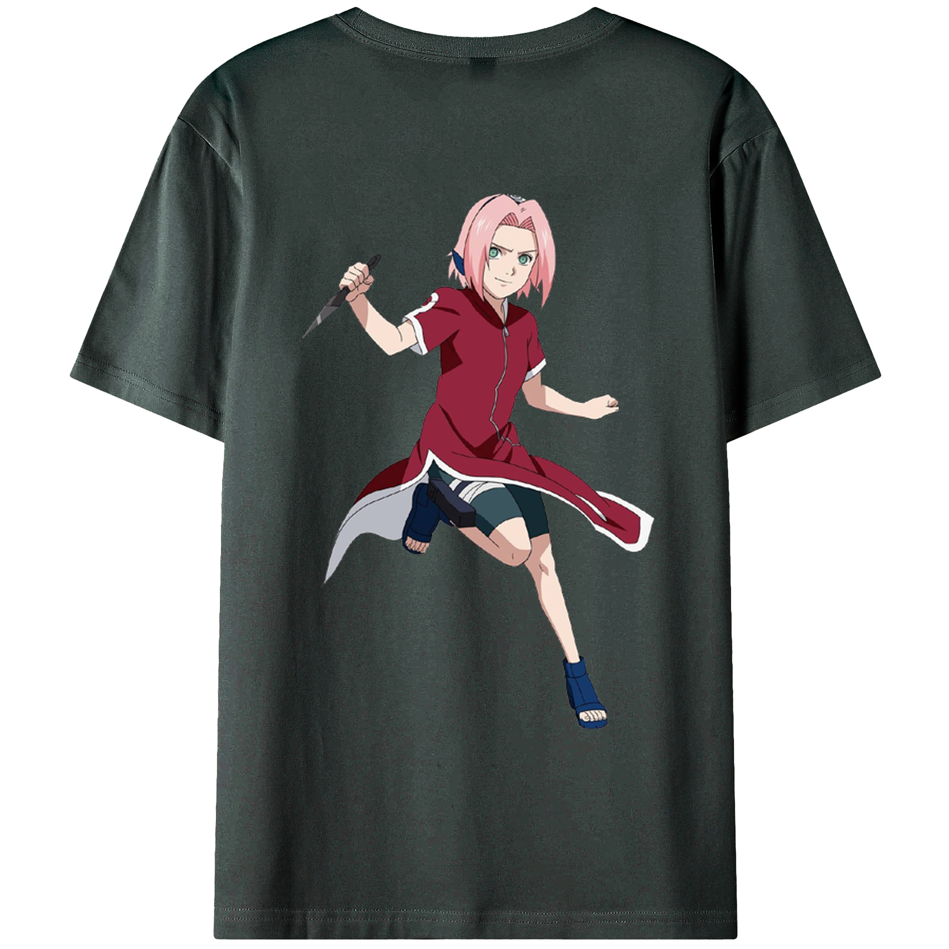（画像用） NARUTO -ナルト- 春野サクラ Haruno Sakura 綿100％ メンズ半袖Tシャツ（バックプリント） 通気性